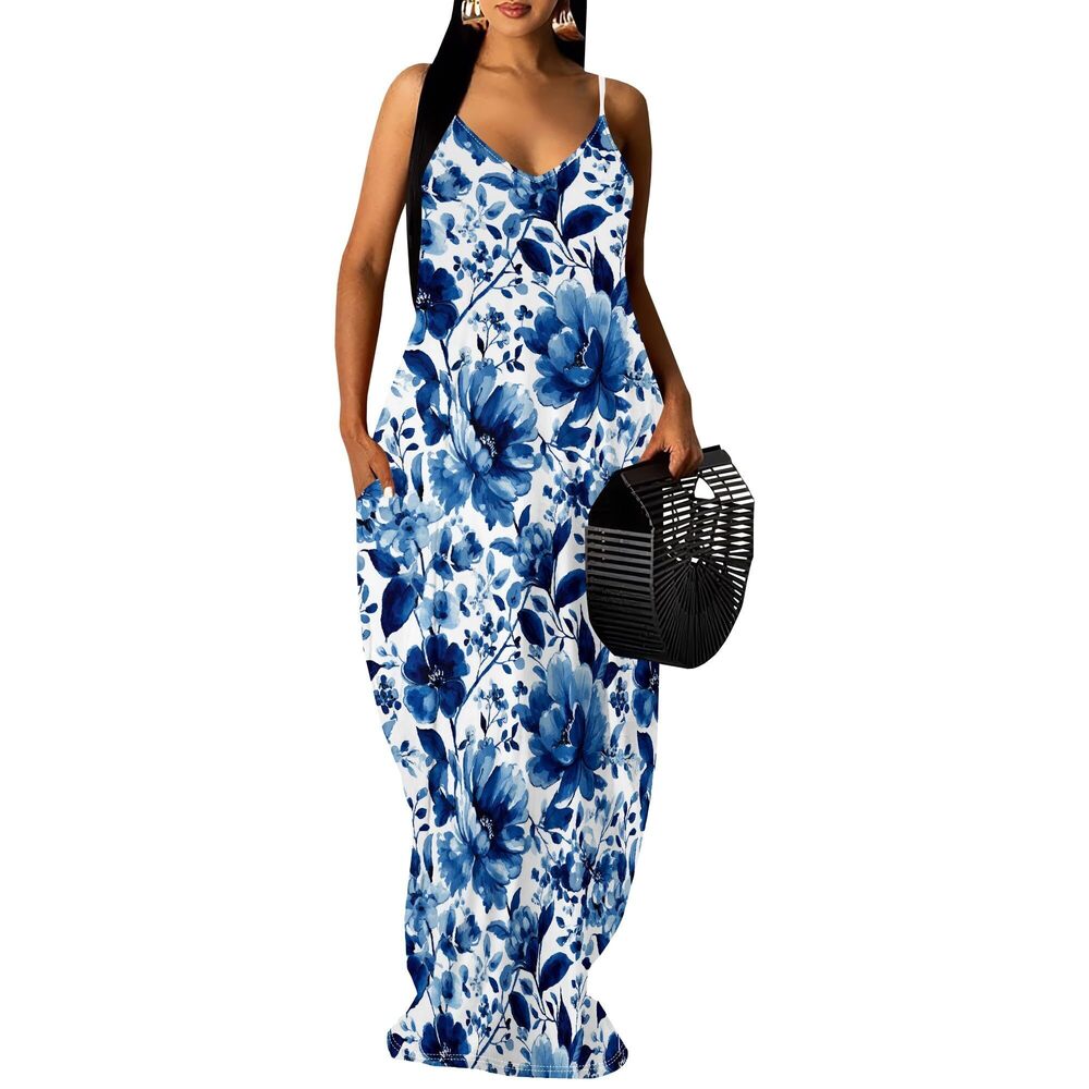 1707 Summer Dresses Vacation Casual Plus Size Maxi Sun Dress Trendy Flowy